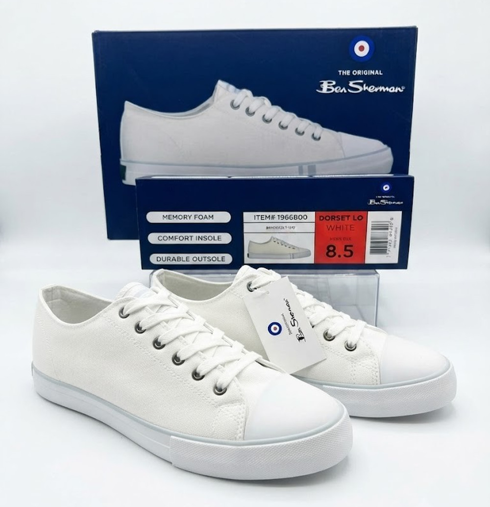 New Men's Ben Sherman "Dorset Lo" White Canvas Sneakers Shoes Size 8.5 - NWB
